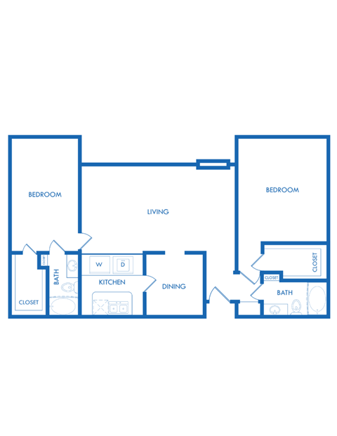 a floor plan of a 2 bedroom, 2 bath apartment